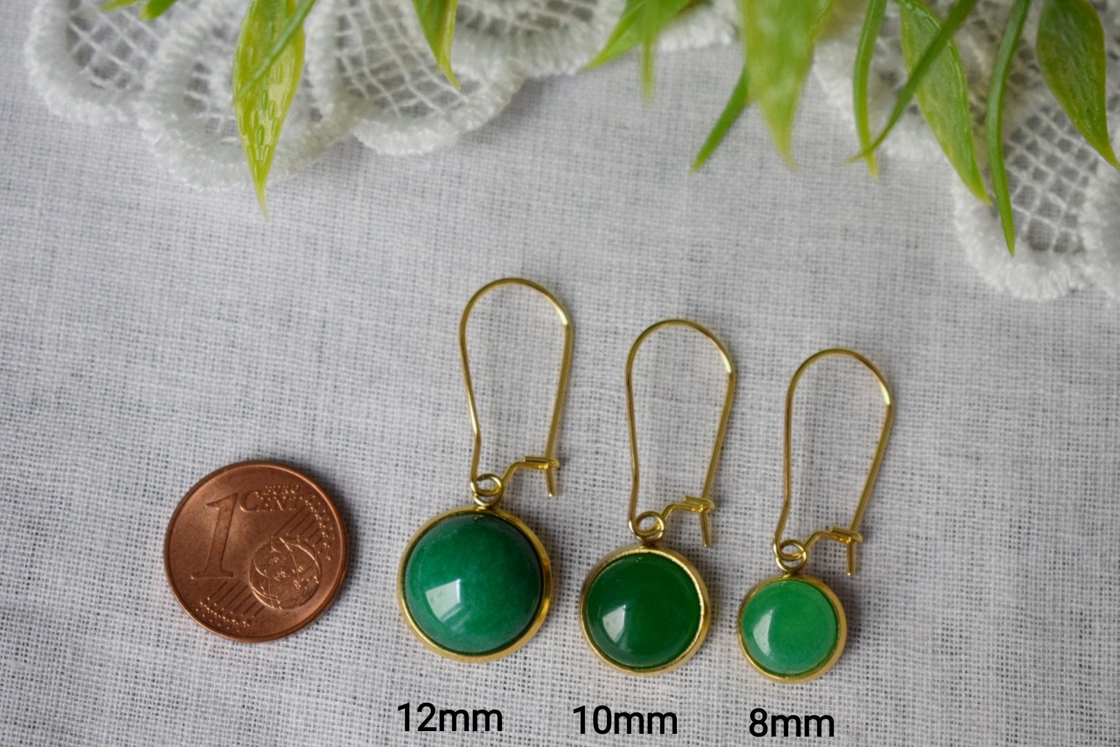 Gold Hoop Green Jade Lever Back Earrings, Gemstone Dangle