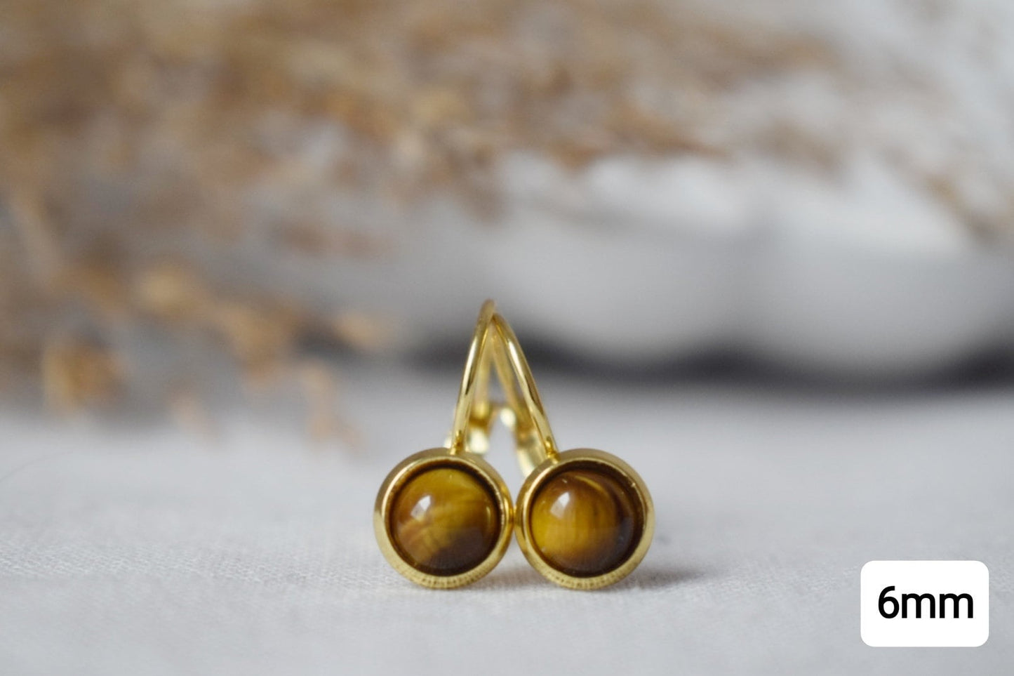 Tigerauge Ohrringe für Frauen, Edelstein-Ohrringe mit Klappverschluss, goldbrauner Naturstein, Chakra, Tigerauge Schmuck für sie, Muttertagsgeschenk