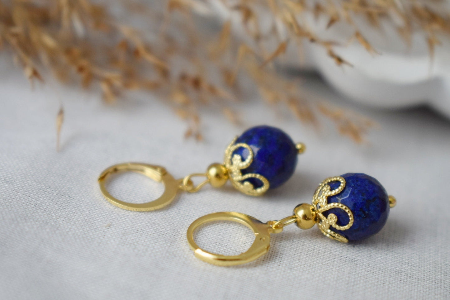 Lapis Lazuli Hoop Earrings: 24K Gold Plated Huggies, September Birthstone