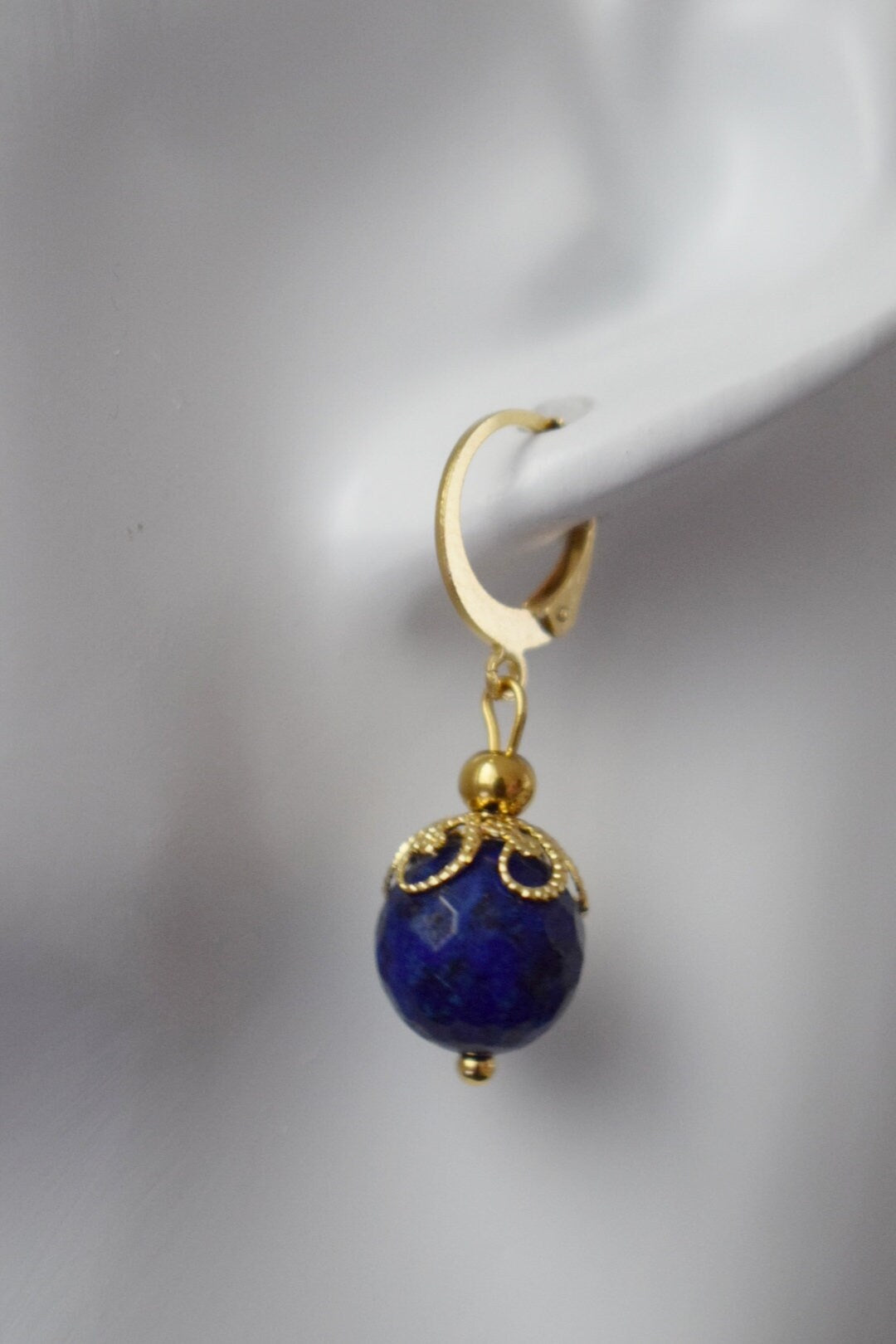 Lapis Lazuli Hoop Earrings: 24K Gold Plated Huggies, September Birthstone
