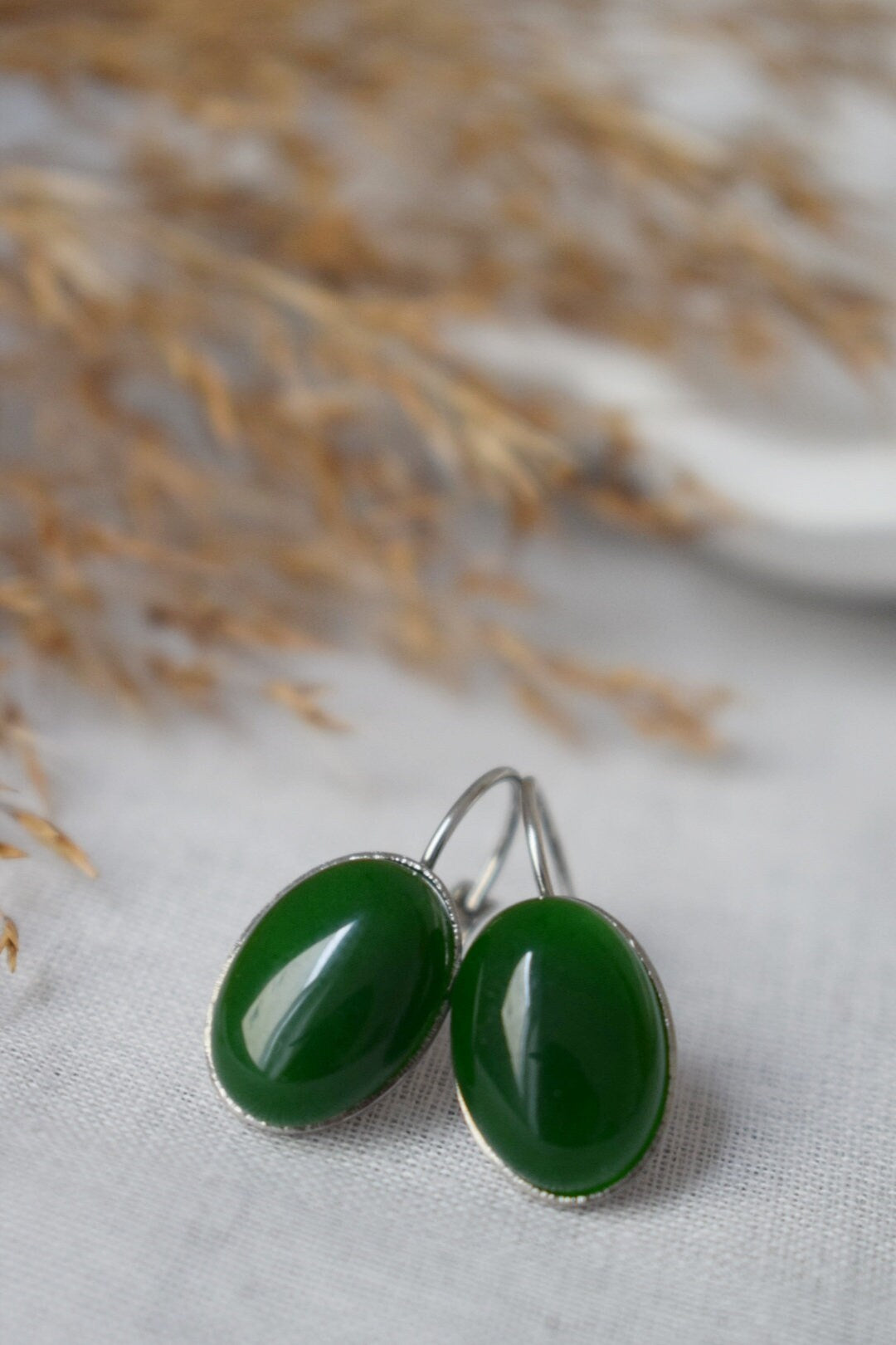 Green Jade Dangle Earrings: Stainless Steel Leverback, Gemstone Jewellery, Christmas Gift