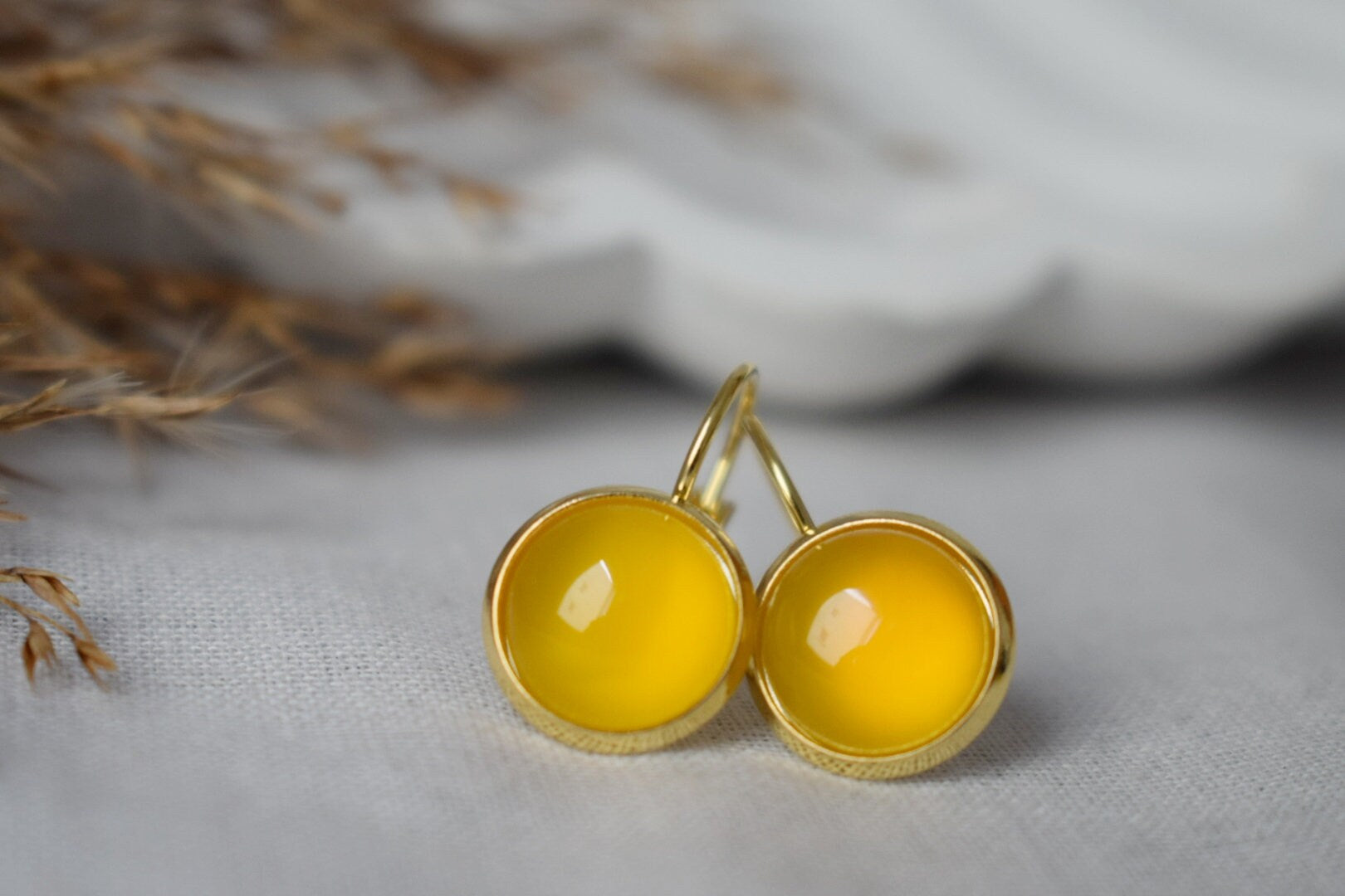 Yellow agate earrings, Gemstone dangle jewelry gift