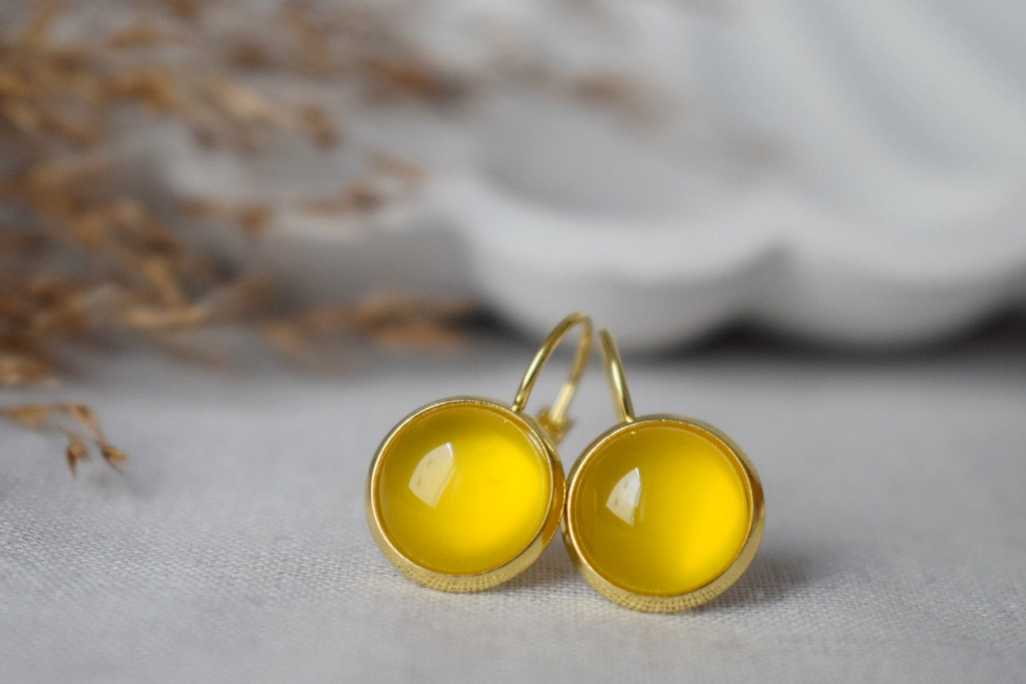 Yellow agate earrings, Gemstone dangle jewelry gift