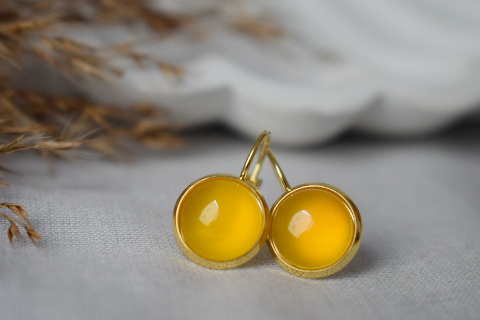 Yellow agate earrings, Gemstone dangle jewelry gift