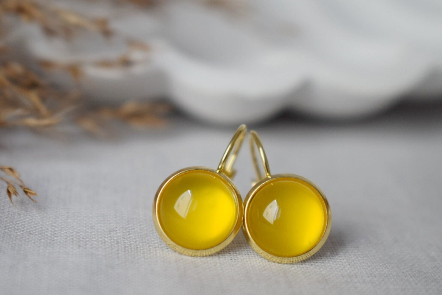 Yellow agate earrings, Gemstone dangle jewelry gift