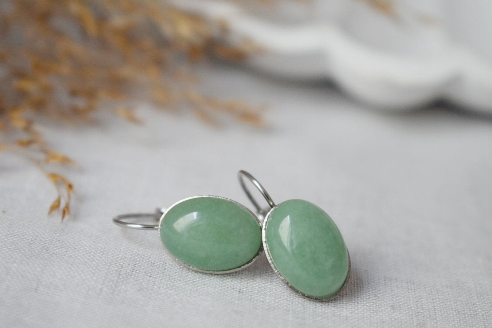 Green aventurine dangle earrings, gemstone jewelry, Gift for her