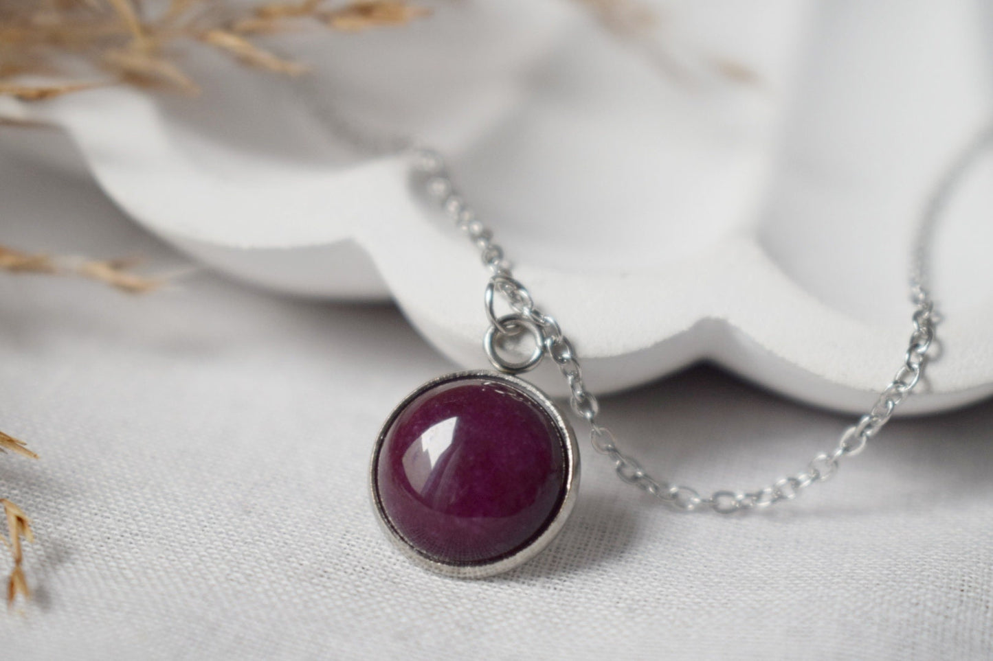 Red jade necklace, Wine red Gemstone, 18k Gold Plated Stainless Steel jewelry