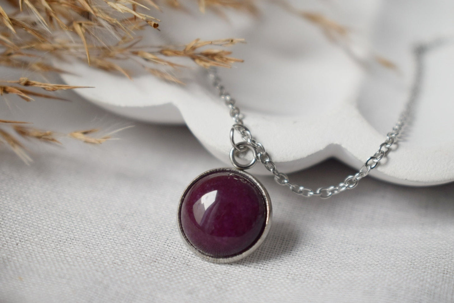 Red jade necklace, Wine red Gemstone, 18k Gold Plated Stainless Steel jewelry