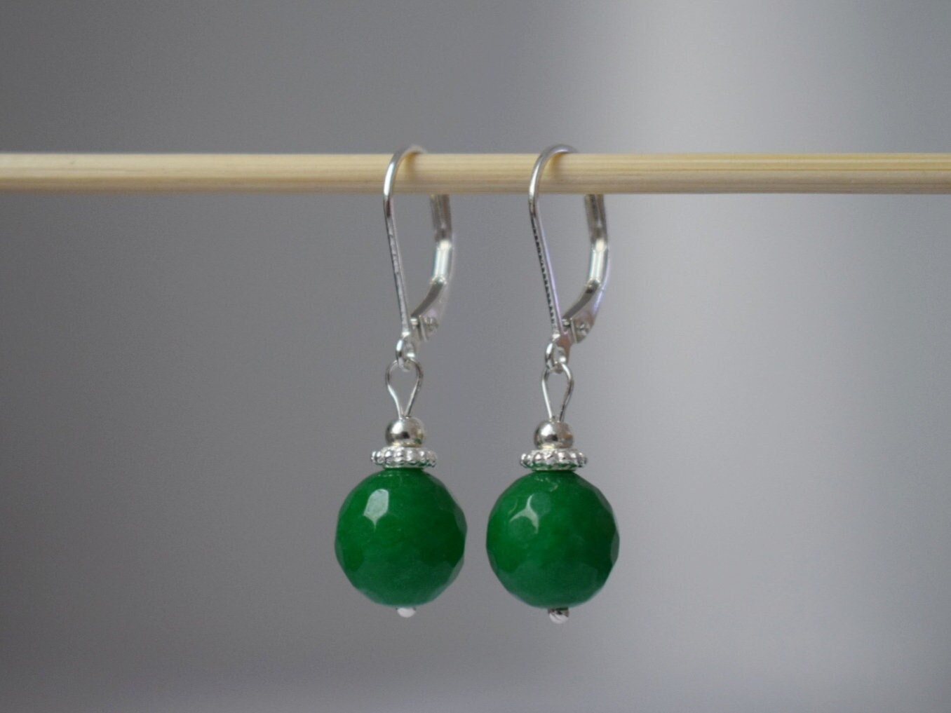 Green jade dangle earrings, 925 sterling silver gemstone jewelry, gift for her