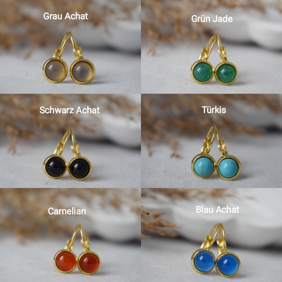 Weiße Jade Ohrringe, 6mm Runde Edelstein Ohrringe, 18k vergoldeter Edelstahl, Minimalistische Ohrringe, handgefertigter Schmuck, Geschenk für Sie