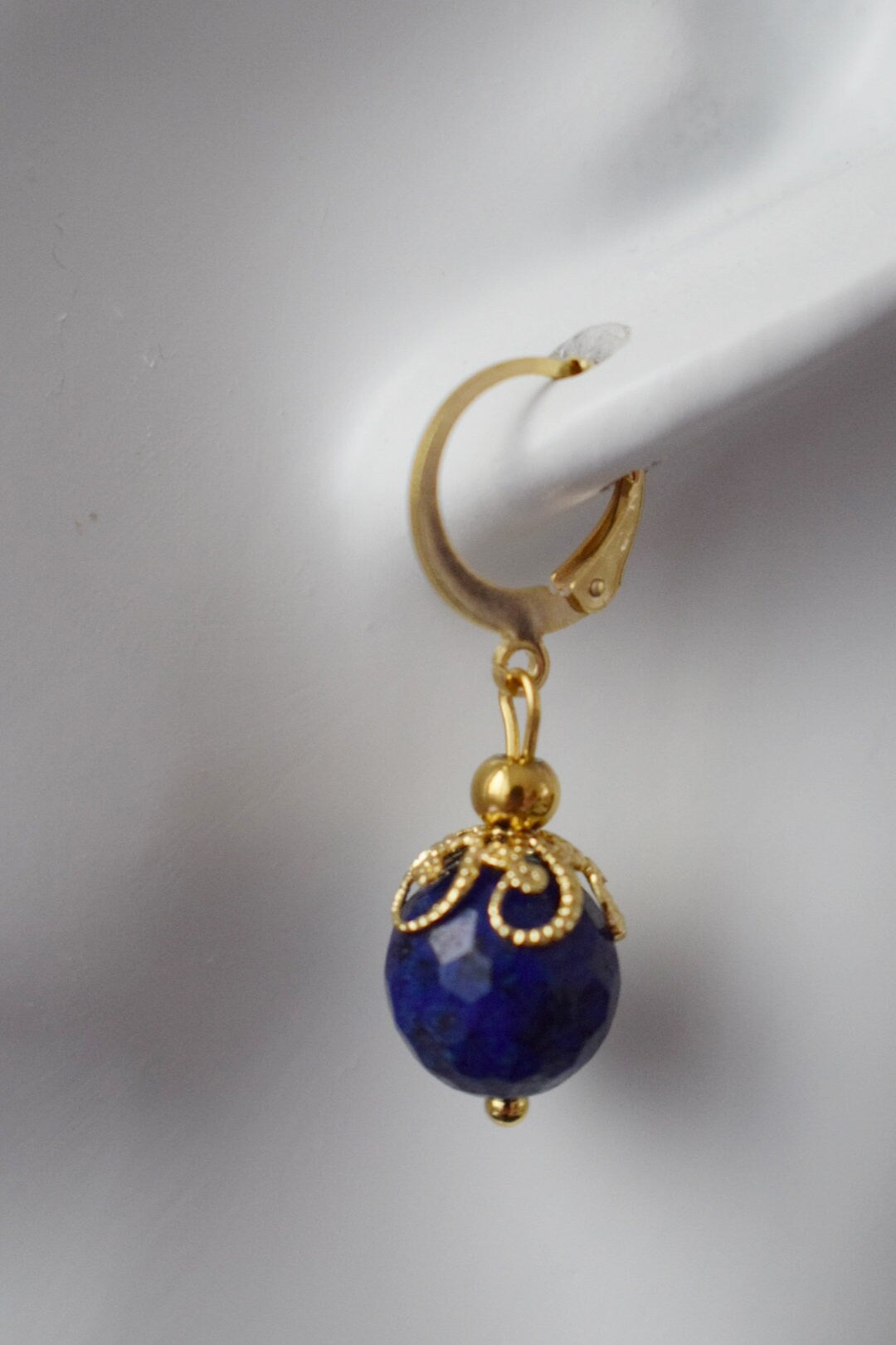 Lapis Lazuli Hoop Earrings: 24K Gold Plated Huggies, September Birthstone