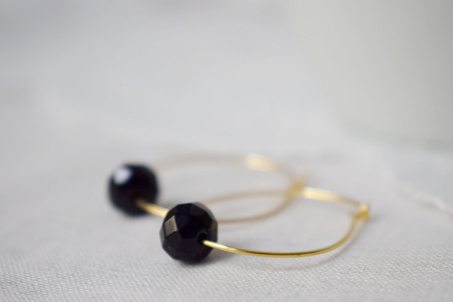 Black Jade Hoop Earrings: 18k Gold Plated Stainless Steel, Minimalist Jewelry