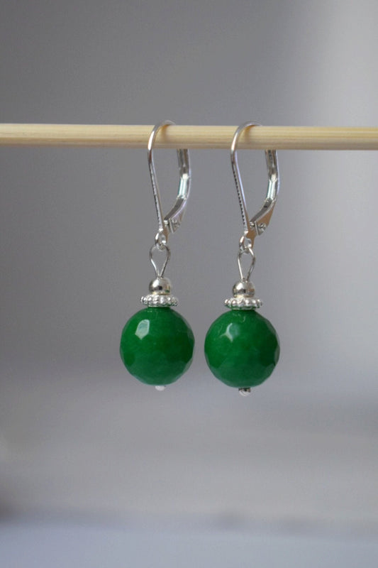 Green jade dangle earrings, 925 sterling silver gemstone jewelry, gift for her