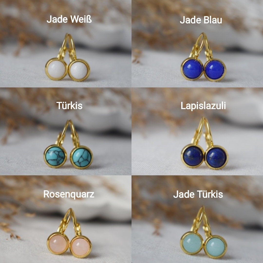 Weiße Jade Ohrringe, 6mm Runde Edelstein Ohrringe, 18k vergoldeter Edelstahl, Minimalistische Ohrringe, handgefertigter Schmuck, Geschenk für Sie