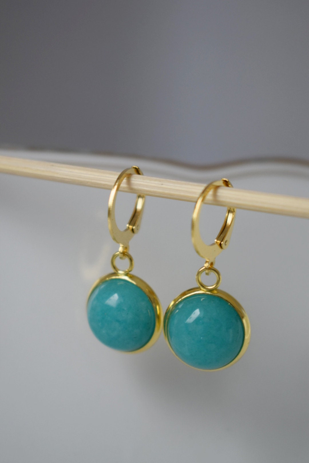 Turquoise jade earrings, Gemstone jewelry, Gift for women