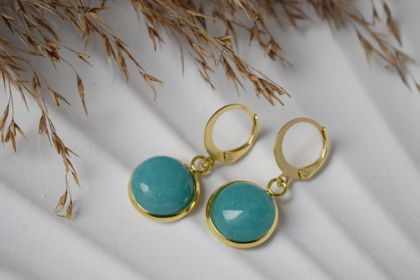 Turquoise jade earrings, Gemstone jewelry, Gift for women