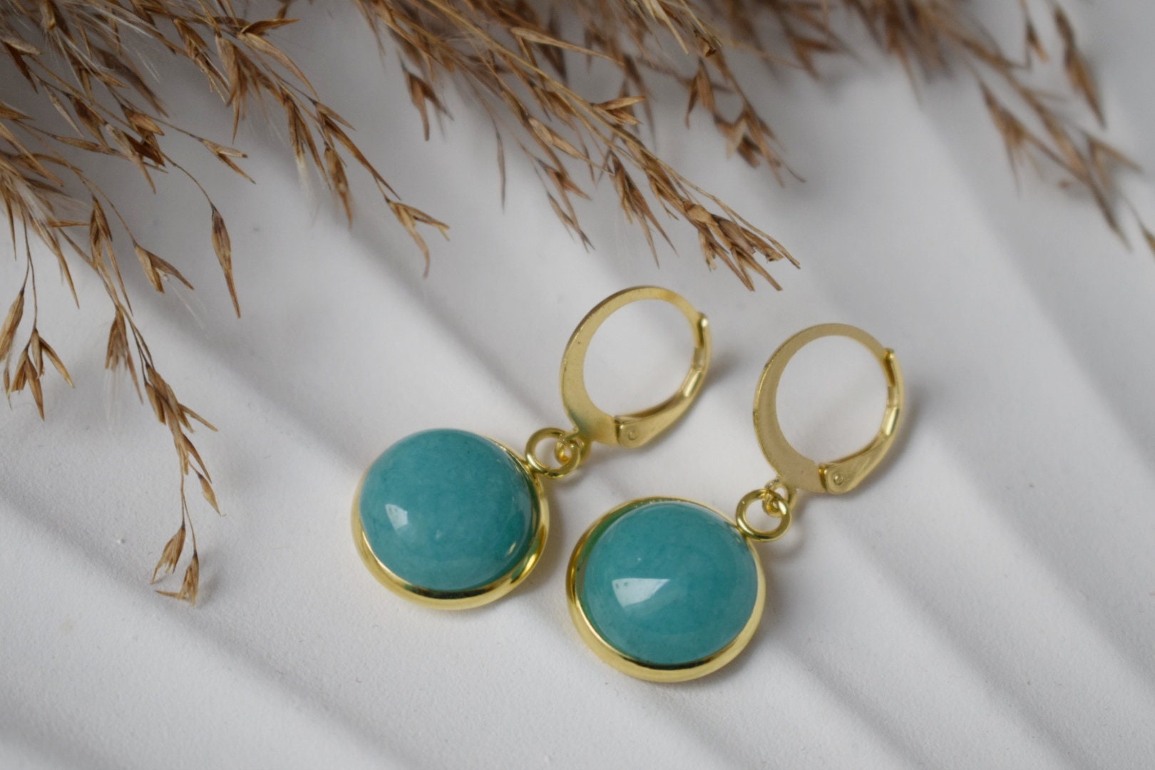 Turquoise jade earrings, Gemstone jewelry, Gift for women