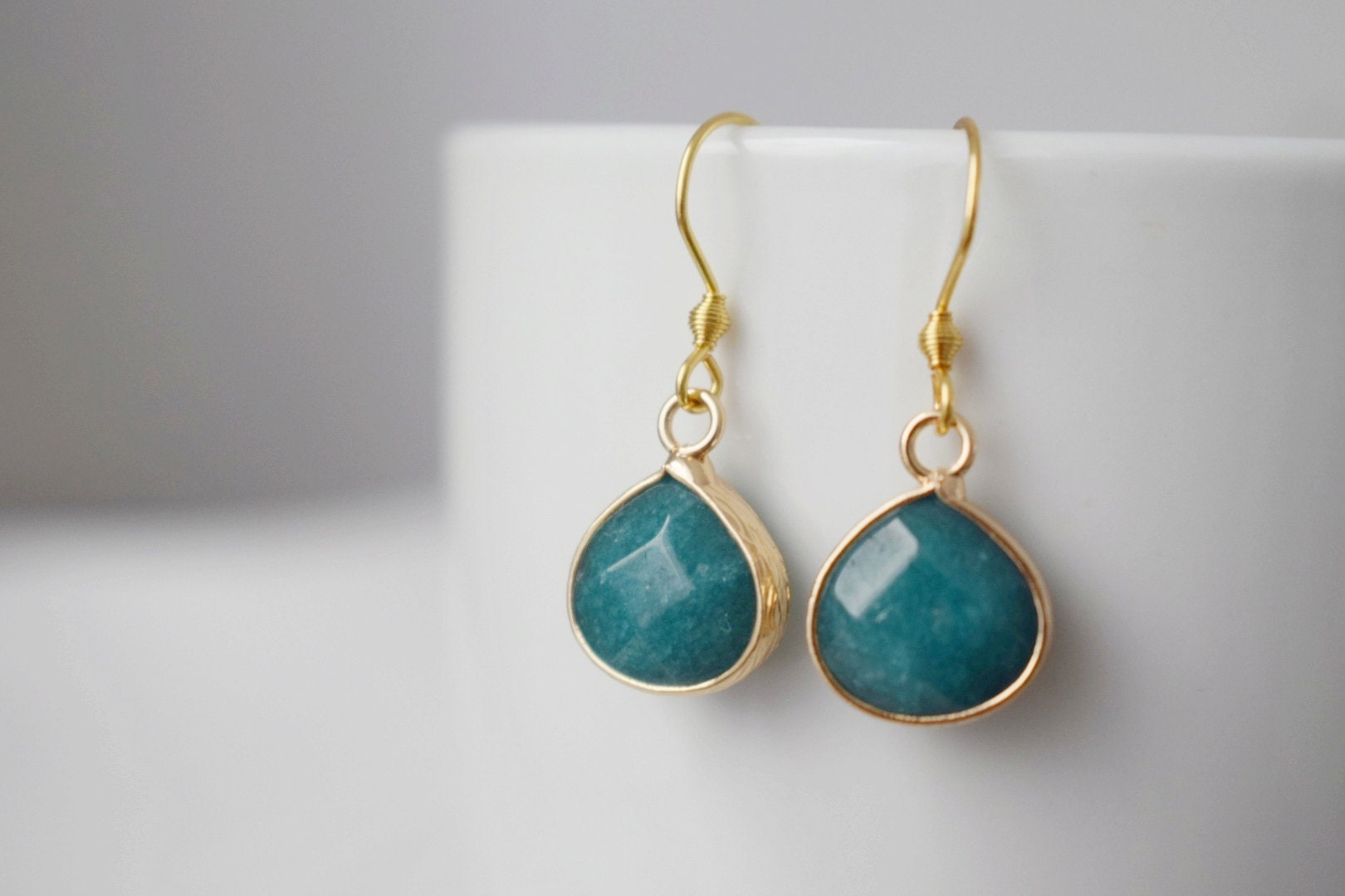 Teardrop Jade Pendant Necklace, 18k Gold Plated Chain