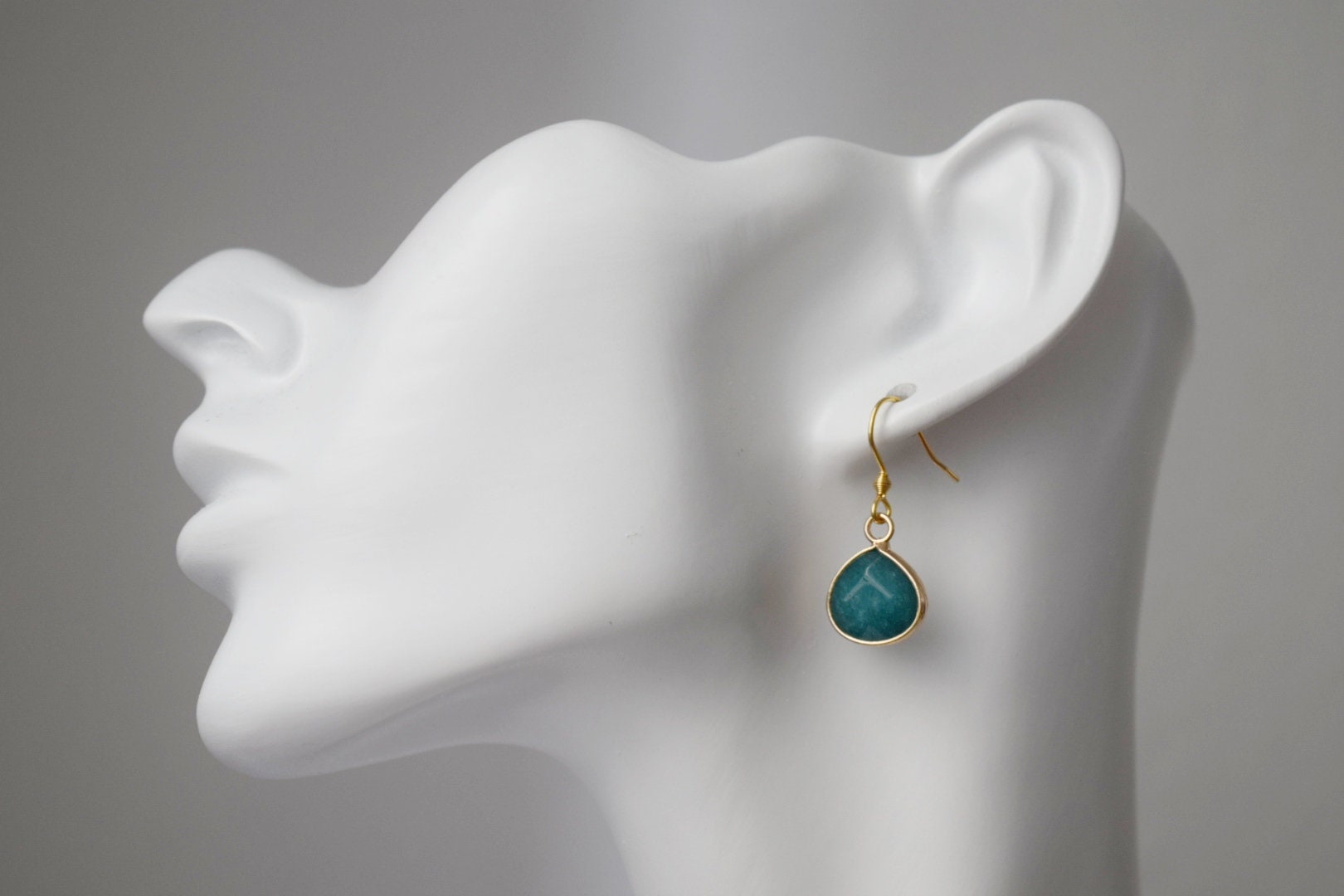 Teardrop Jade Pendant Necklace, 18k Gold Plated Chain