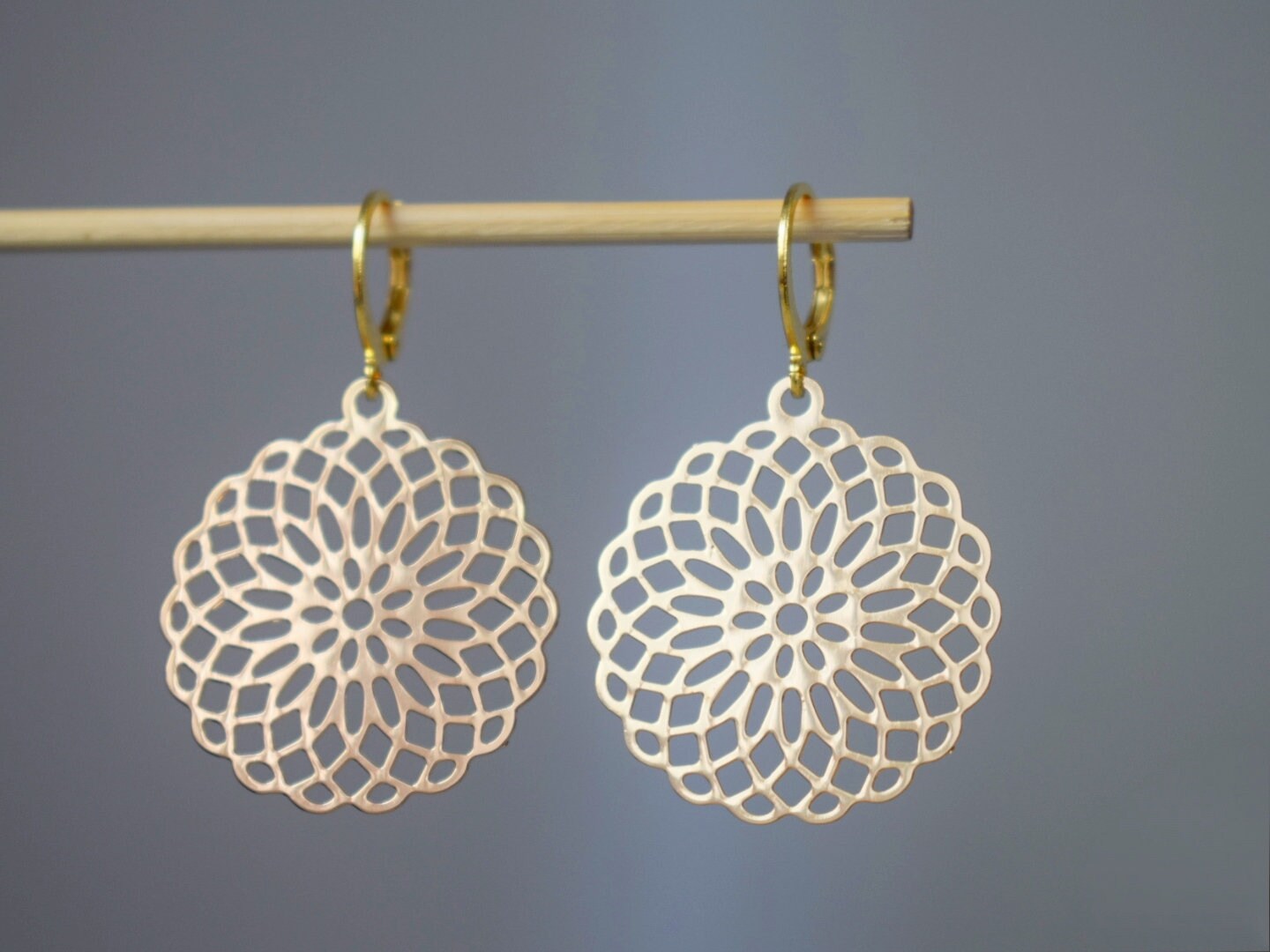 Filigree Mandala Earrings, Gold Boho Dangles jewellery