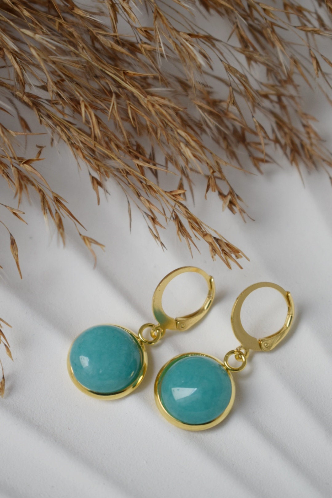 Turquoise jade earrings, Gemstone jewelry, Gift for women