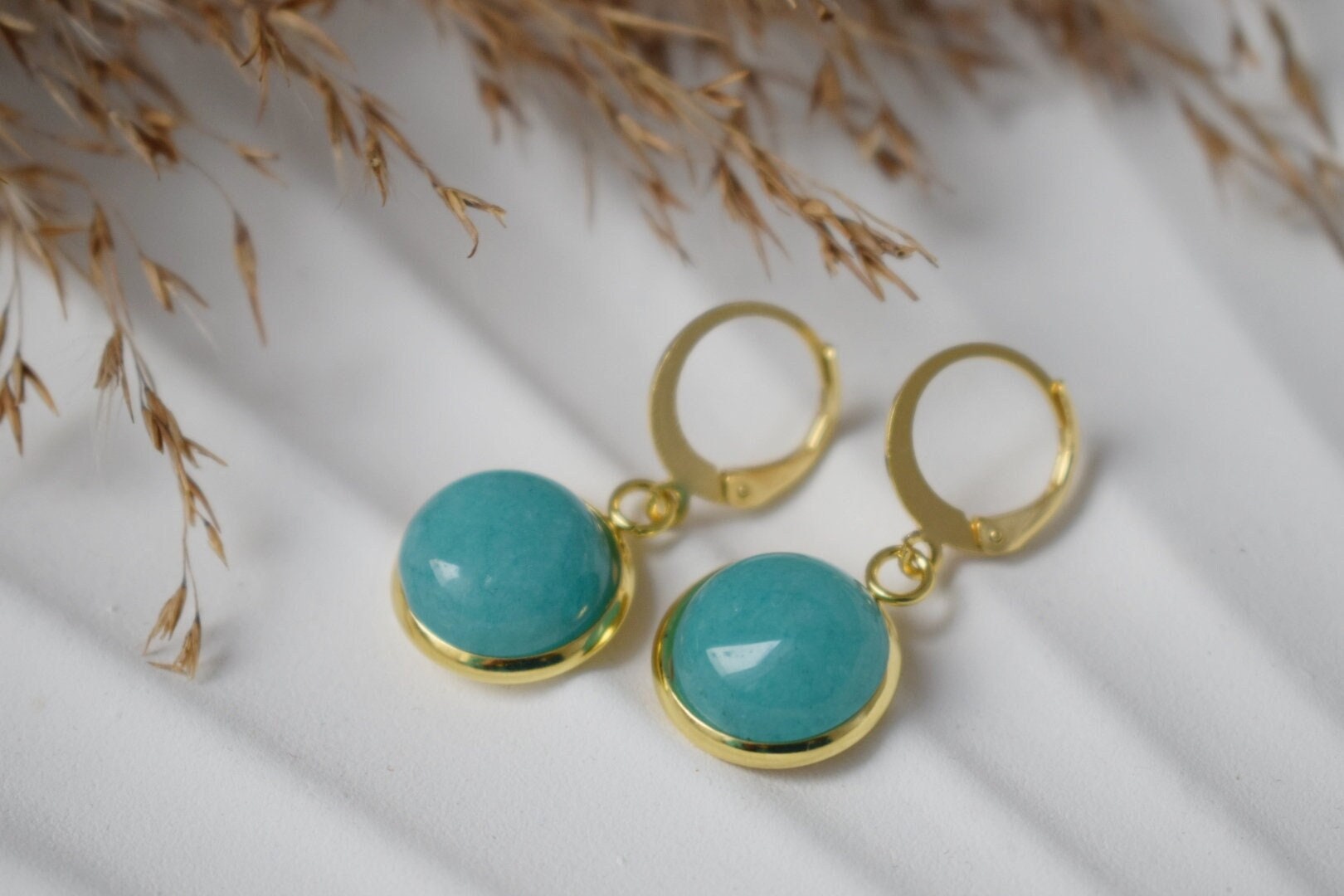 Turquoise jade earrings, Gemstone jewelry, Gift for women