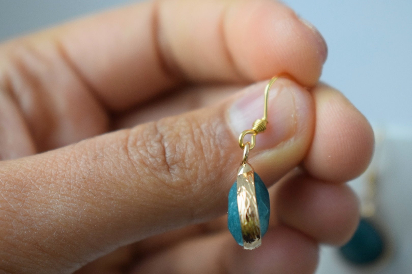 Teardrop Jade Pendant Necklace, 18k Gold Plated Chain