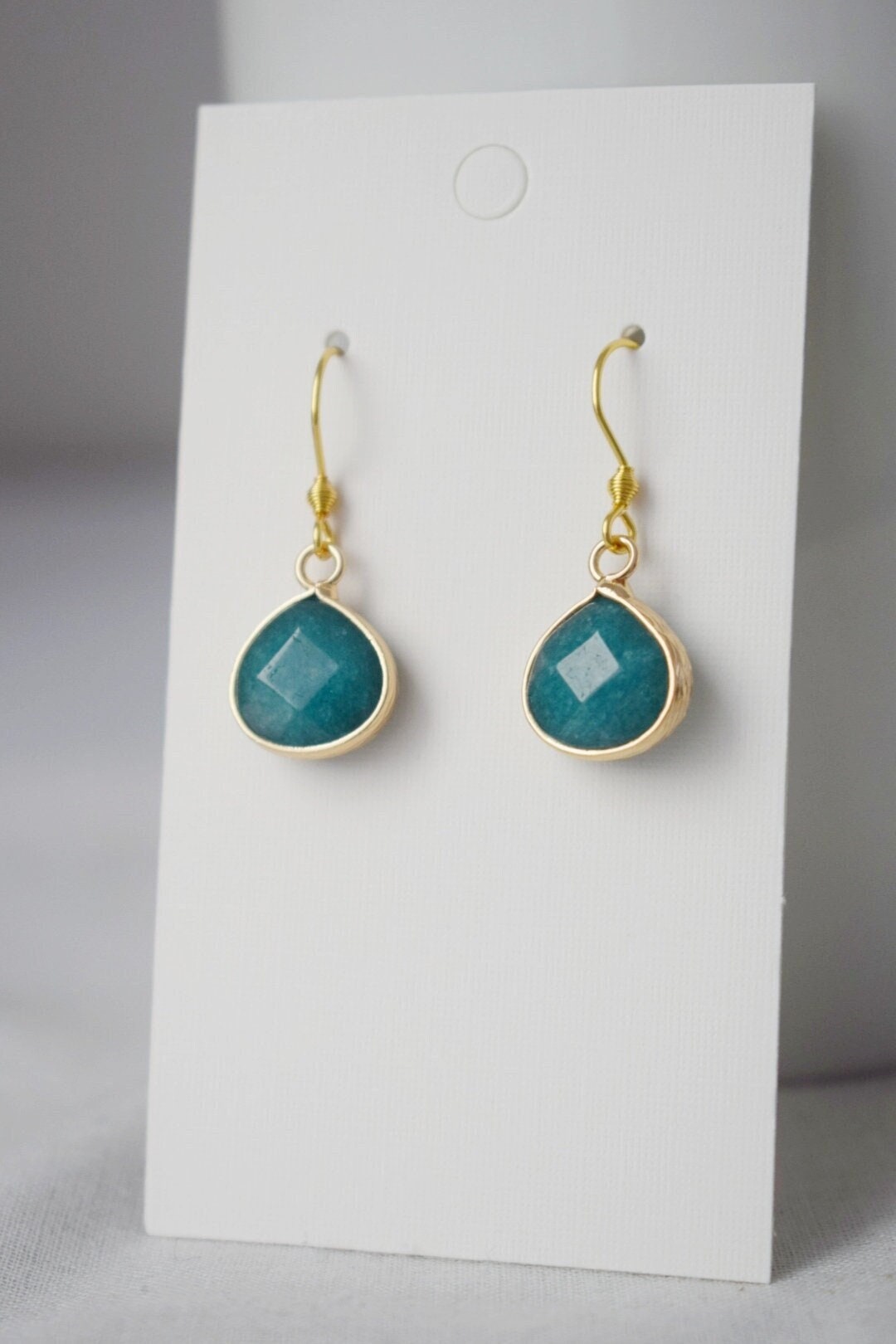 Teardrop Jade Pendant Necklace, 18k Gold Plated Chain