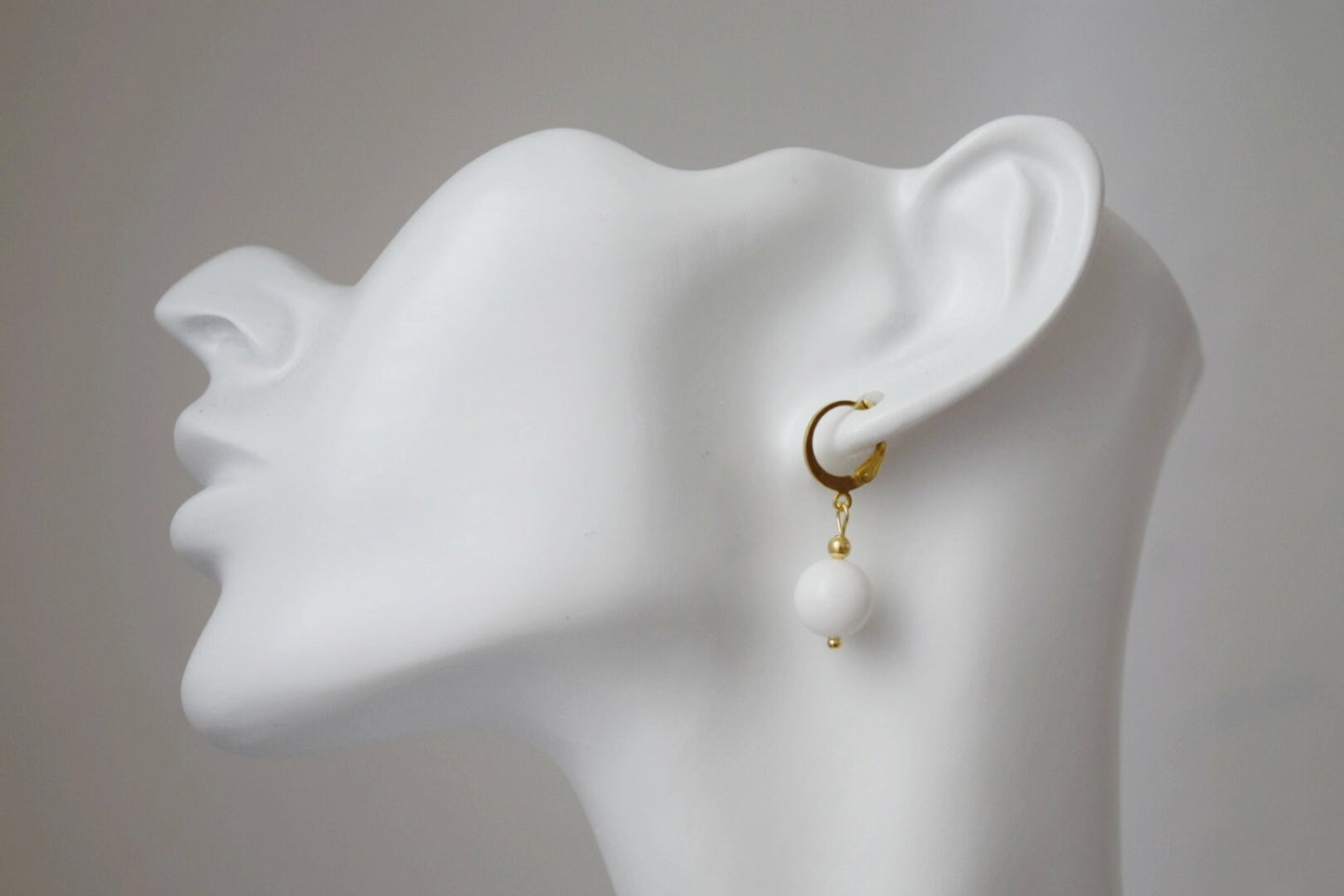 White jade earrings, gemstone golden jewelry