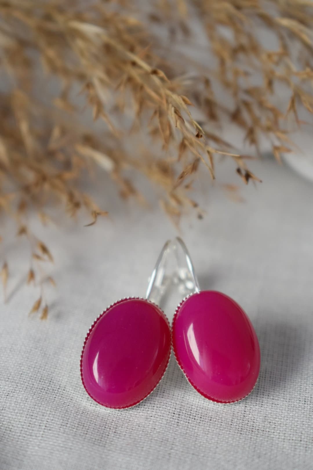 Rosa Achat Ohrringe, Ovale Edelstein Ohrringe, Rosa Leverback Ohrringe, Rosa Stein, Rosa Silber Schmuck, Achat Silber Schmuck, Geschenk für Sie