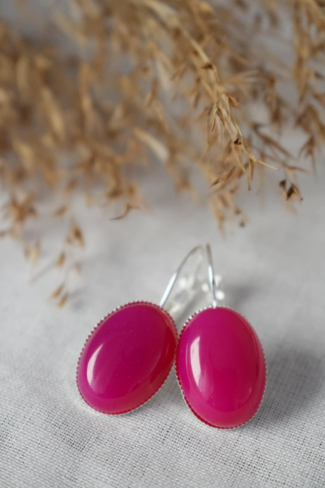 Rosa Achat Ohrringe, Ovale Edelstein Ohrringe, Rosa Leverback Ohrringe, Rosa Stein, Rosa Silber Schmuck, Achat Silber Schmuck, Geschenk für Sie