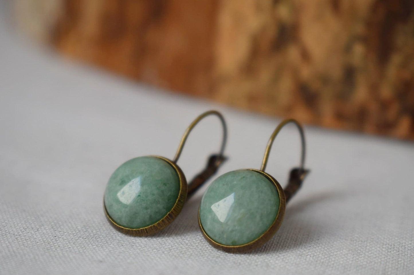Green Aventurine Dangle Earrings: Vintage Style, Antique Bronze Jewelry
