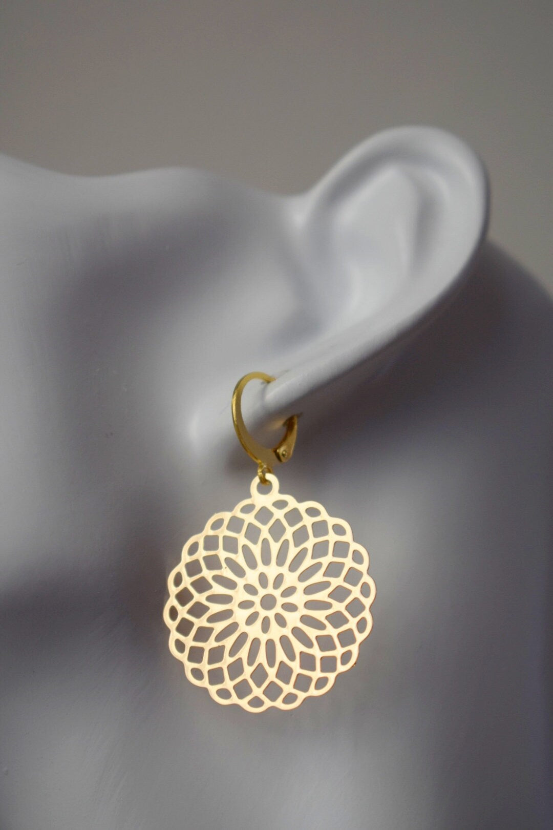 Filigree Mandala Earrings, Gold Boho Dangles jewellery