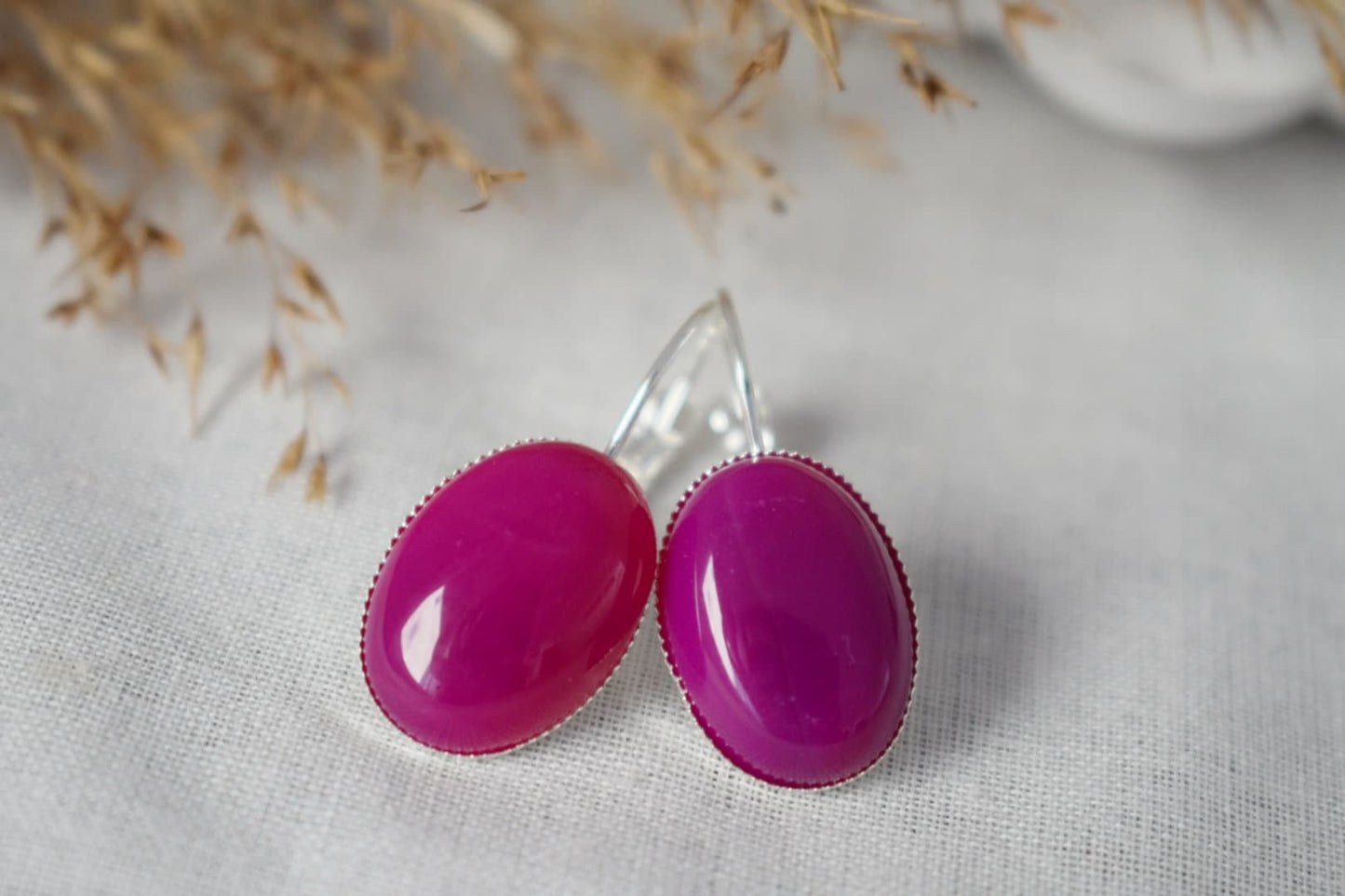 Rosa Achat Ohrringe, Ovale Edelstein Ohrringe, Rosa Leverback Ohrringe, Rosa Stein, Rosa Silber Schmuck, Achat Silber Schmuck, Geschenk für Sie