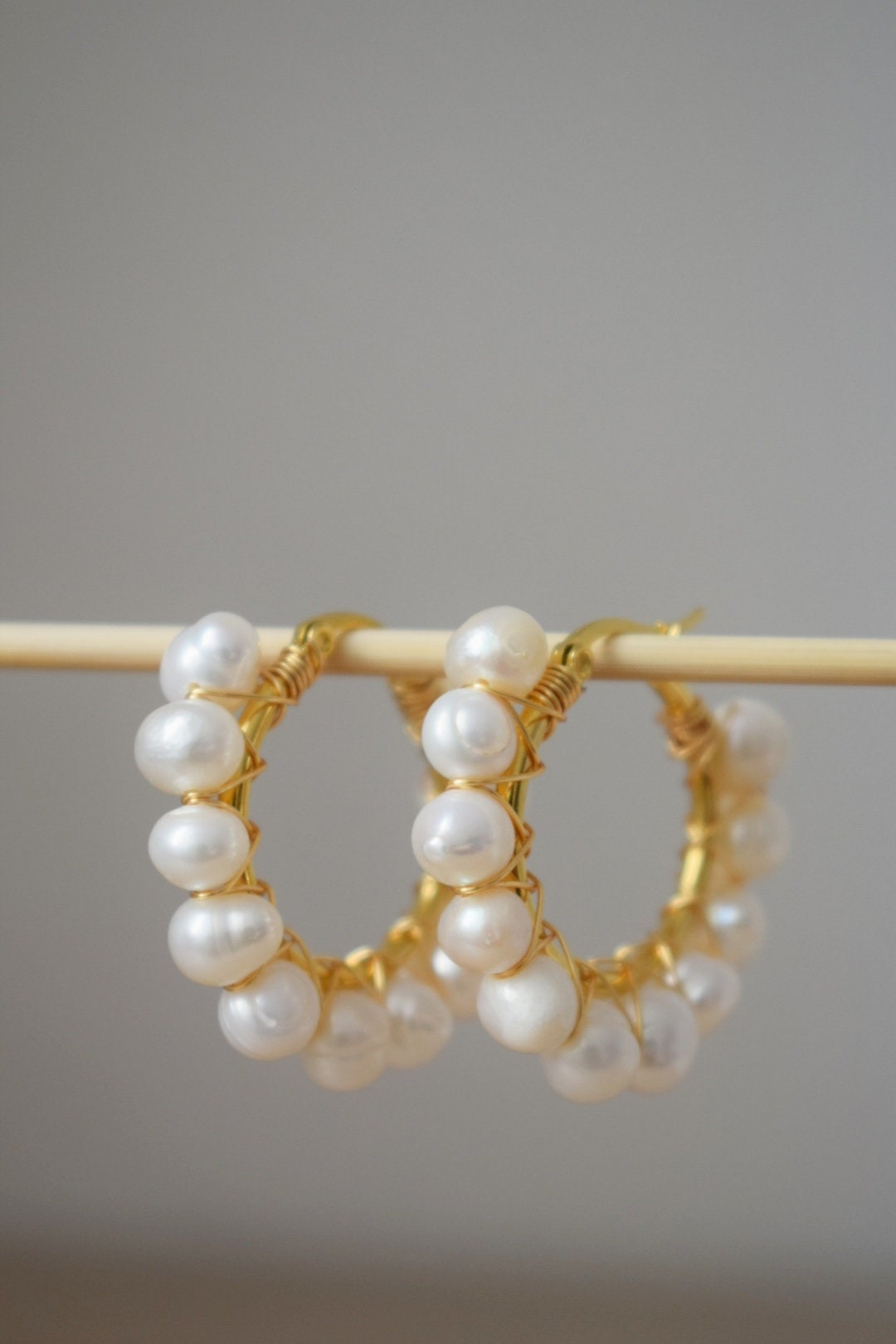 Gold Pearl Hoop Earrings: Dangle Bridesmaid Huggie Jewelry