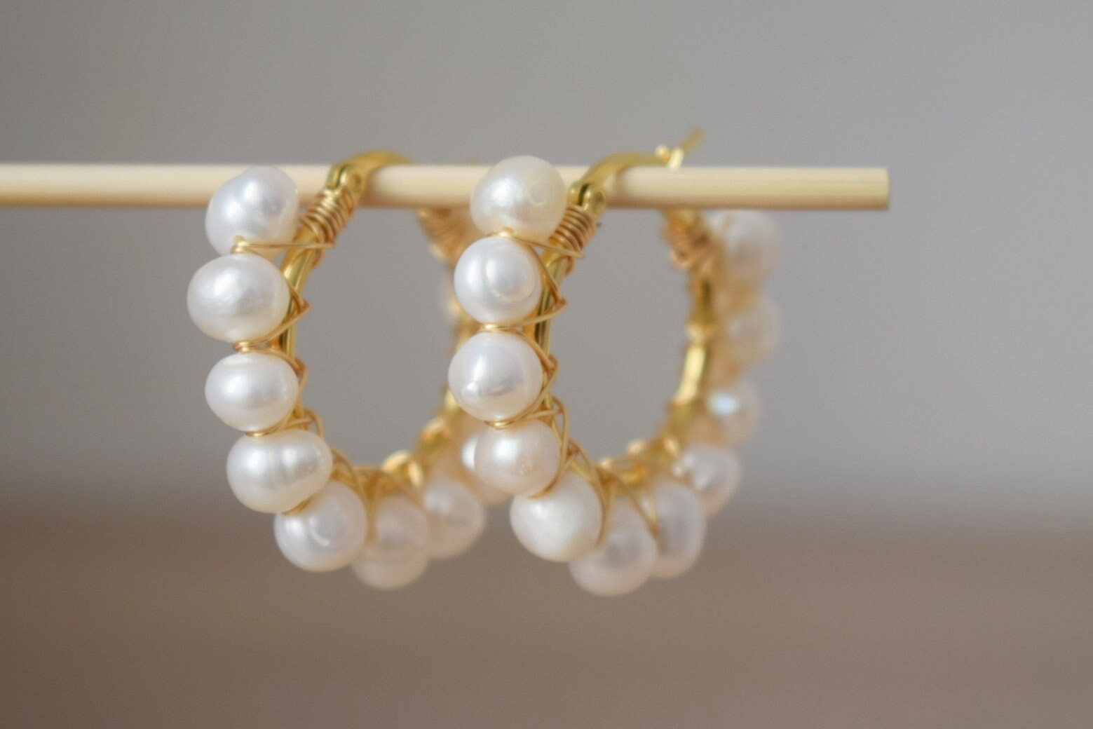 Gold Pearl Hoop Earrings: Dangle Bridesmaid Huggie Jewelry