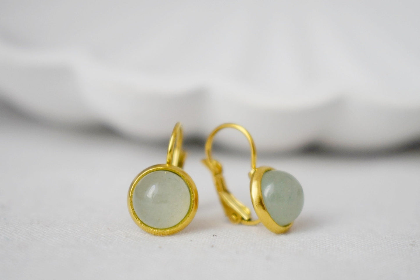 Aventurin-Ohrhänger Gold, Grüne Edelstein-Ohrringe, 10 mm, Stein, Chakra, Hängende Ohrringe mit Hebelverschluss, Geburtsstein-Schmuck, Geschenk für Sie