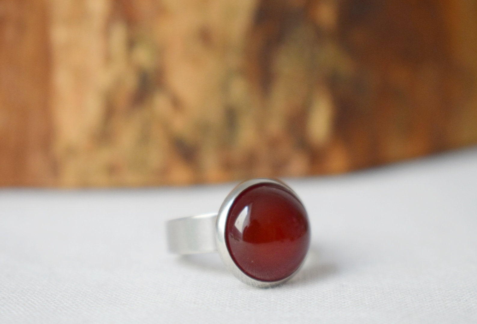 Red Agate Ring: Stainless Steel Adjustable Gemstone Jewelry