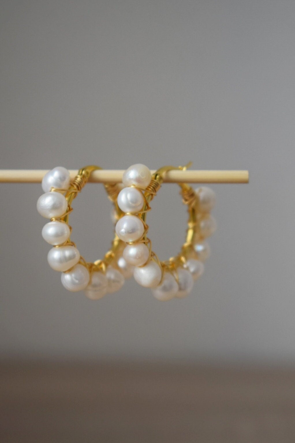 Gold Pearl Hoop Earrings: Dangle Bridesmaid Huggie Jewelry