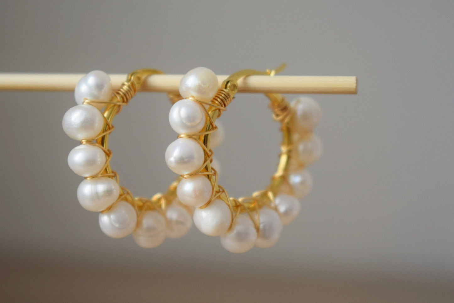 Gold Pearl Hoop Earrings: Dangle Bridesmaid Huggie Jewelry