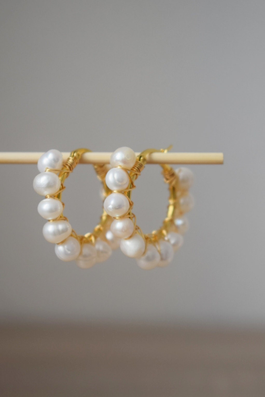 Gold Pearl Hoop Earrings: Dangle Bridesmaid Huggie Jewelry