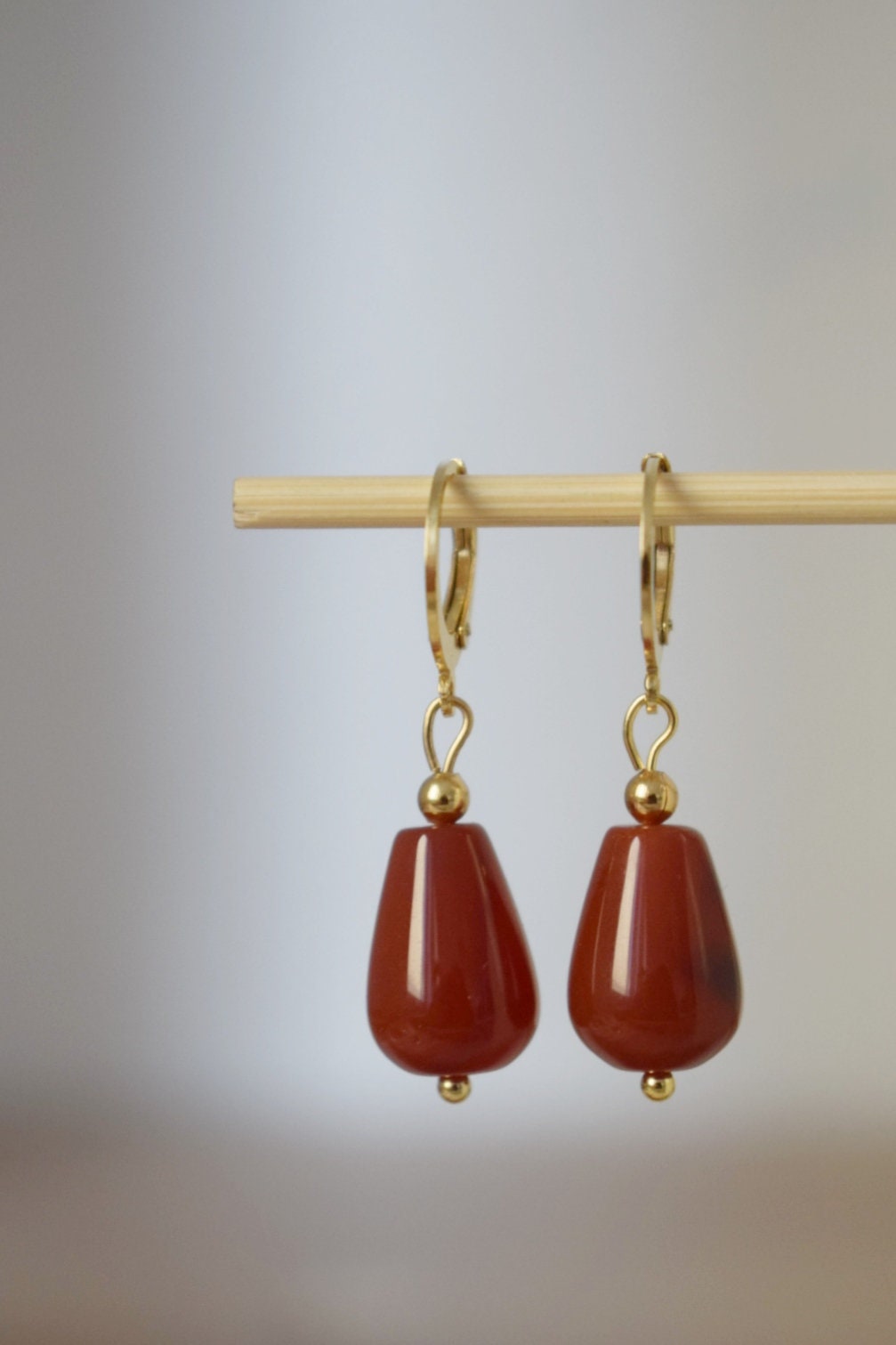 Carnelian Teardrop Hoop Earrings: Gemstone Jewelry