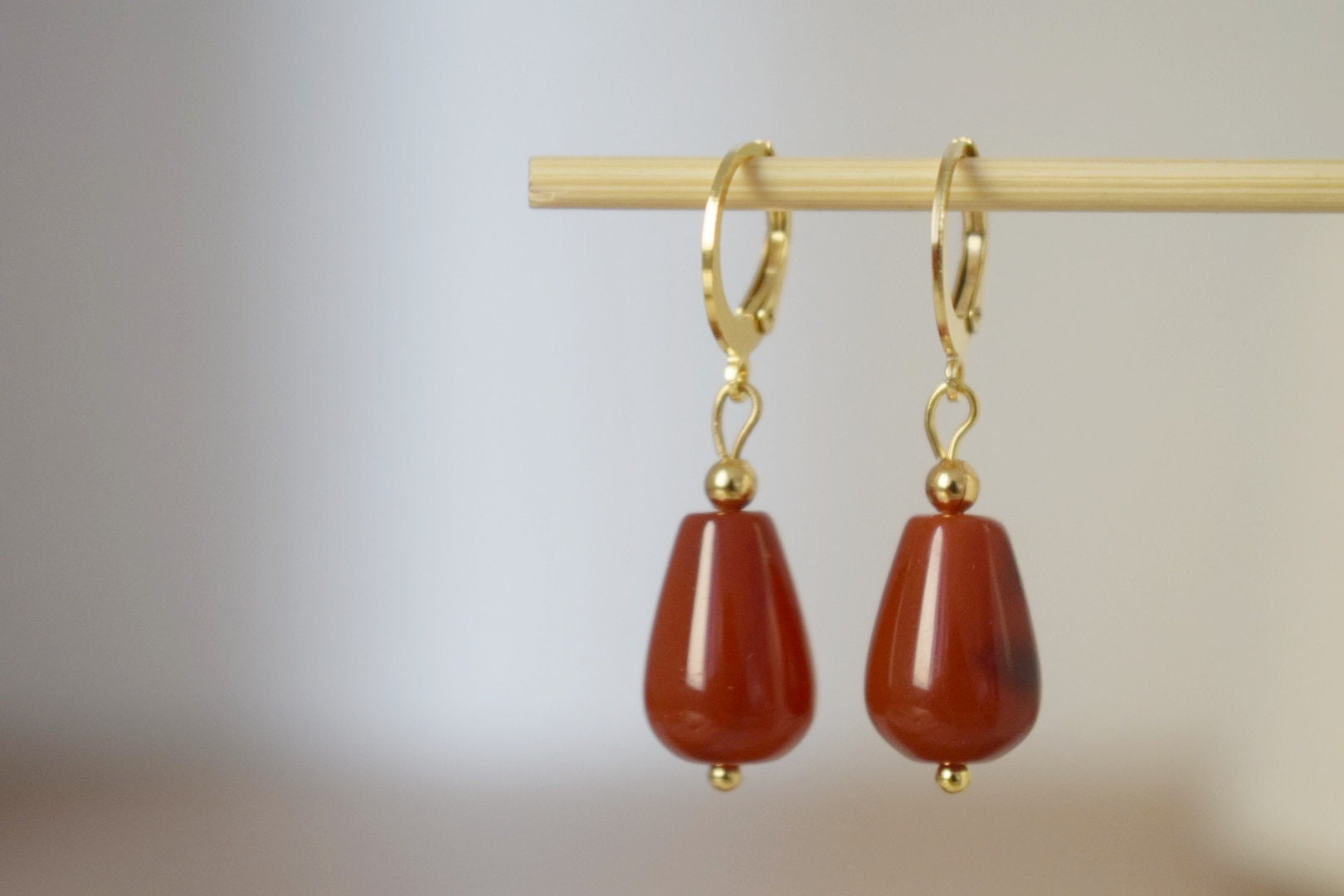 Carnelian Teardrop Hoop Earrings: Gemstone Jewelry