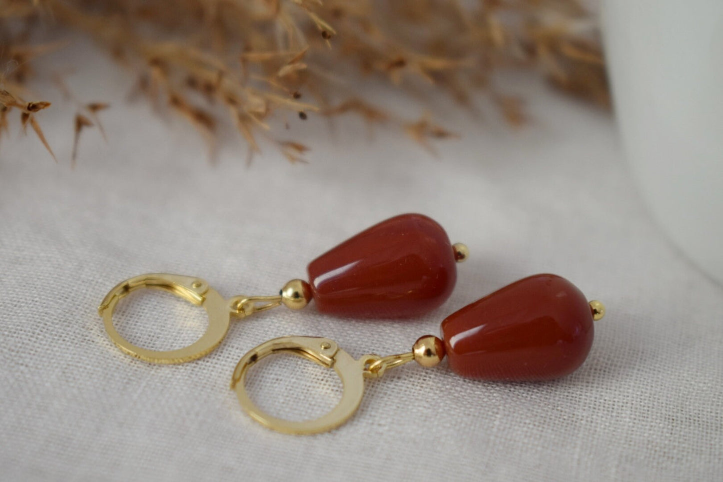 Carnelian Teardrop Hoop Earrings: Gemstone Jewelry