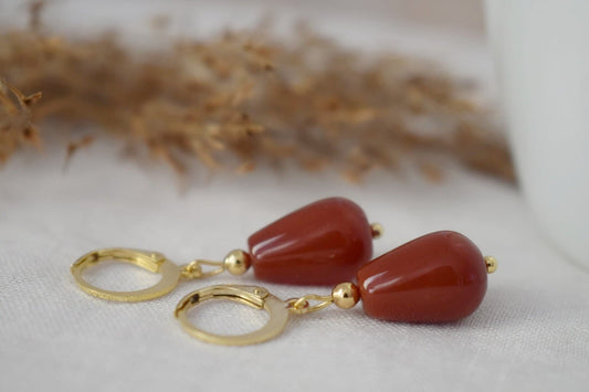 Carnelian Teardrop Hoop Earrings: Gemstone Jewelry