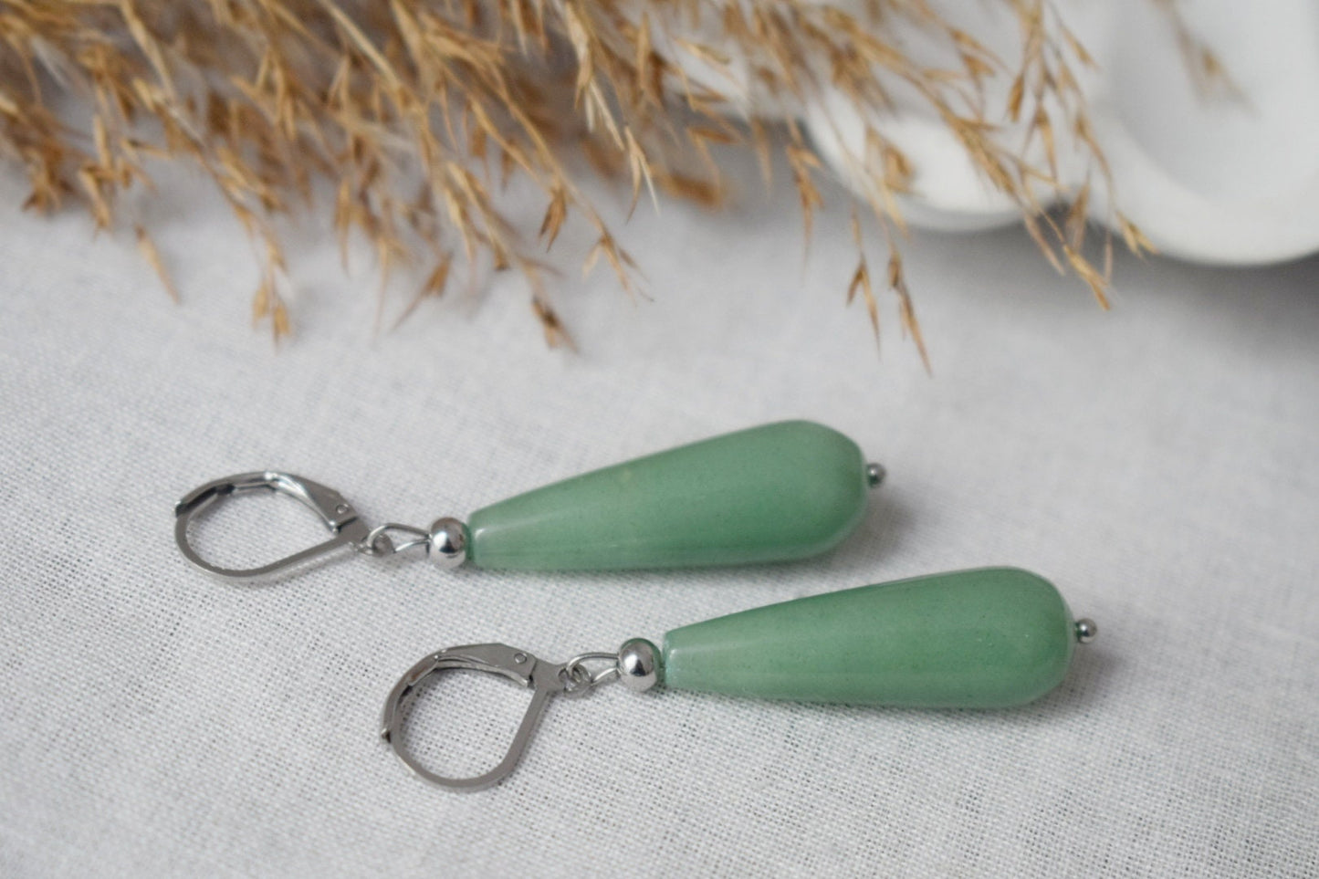 Lange Tropfen-Aventurin-Ohrringe, Grüne Edelstein-Tropfen-Creolen aus Silber, Natürlicher Aventurin-Schmuck, Bestes Weihnachtsgeschenk