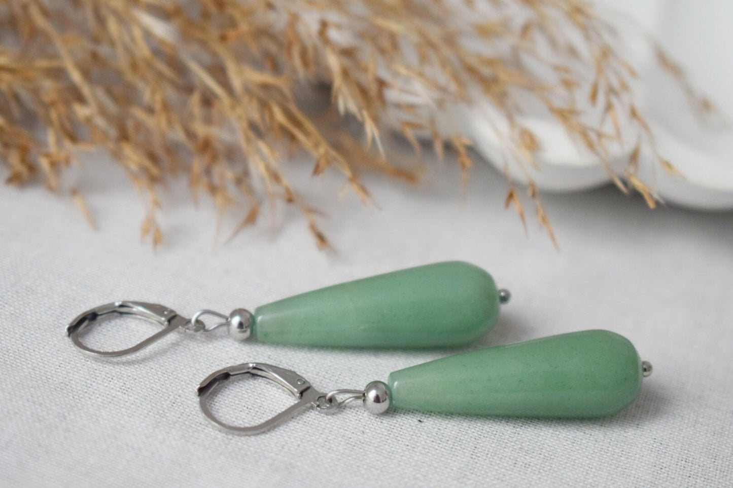 Lange Tropfen-Aventurin-Ohrringe, Grüne Edelstein-Tropfen-Creolen aus Silber, Natürlicher Aventurin-Schmuck, Bestes Weihnachtsgeschenk