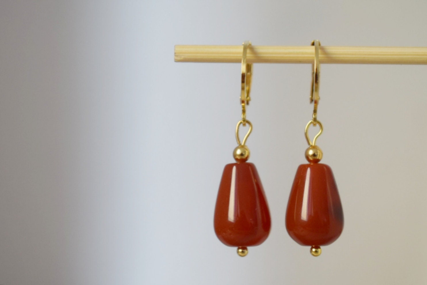 Carnelian Teardrop Hoop Earrings: Gemstone Jewelry