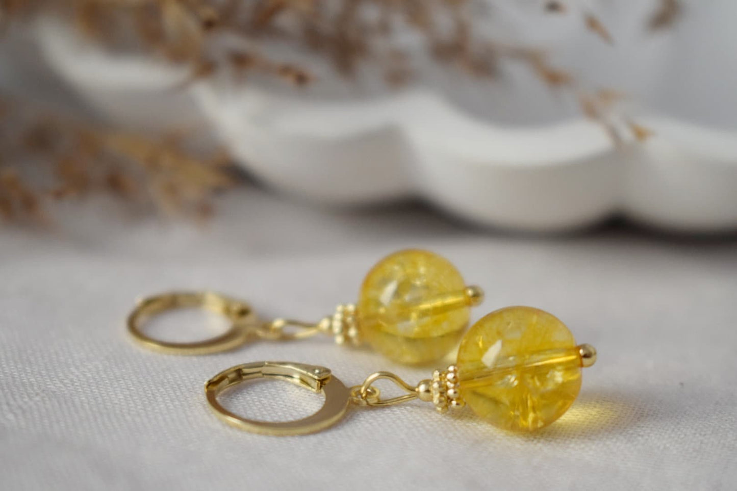 Citrin Perlen Ohrringe, Edelstein Gold Huggie Creolen, Gelbe Perlen Ohrringe, November Geburtsstein Ohrringe, Citrin Schmuck, Geschenk für Sie