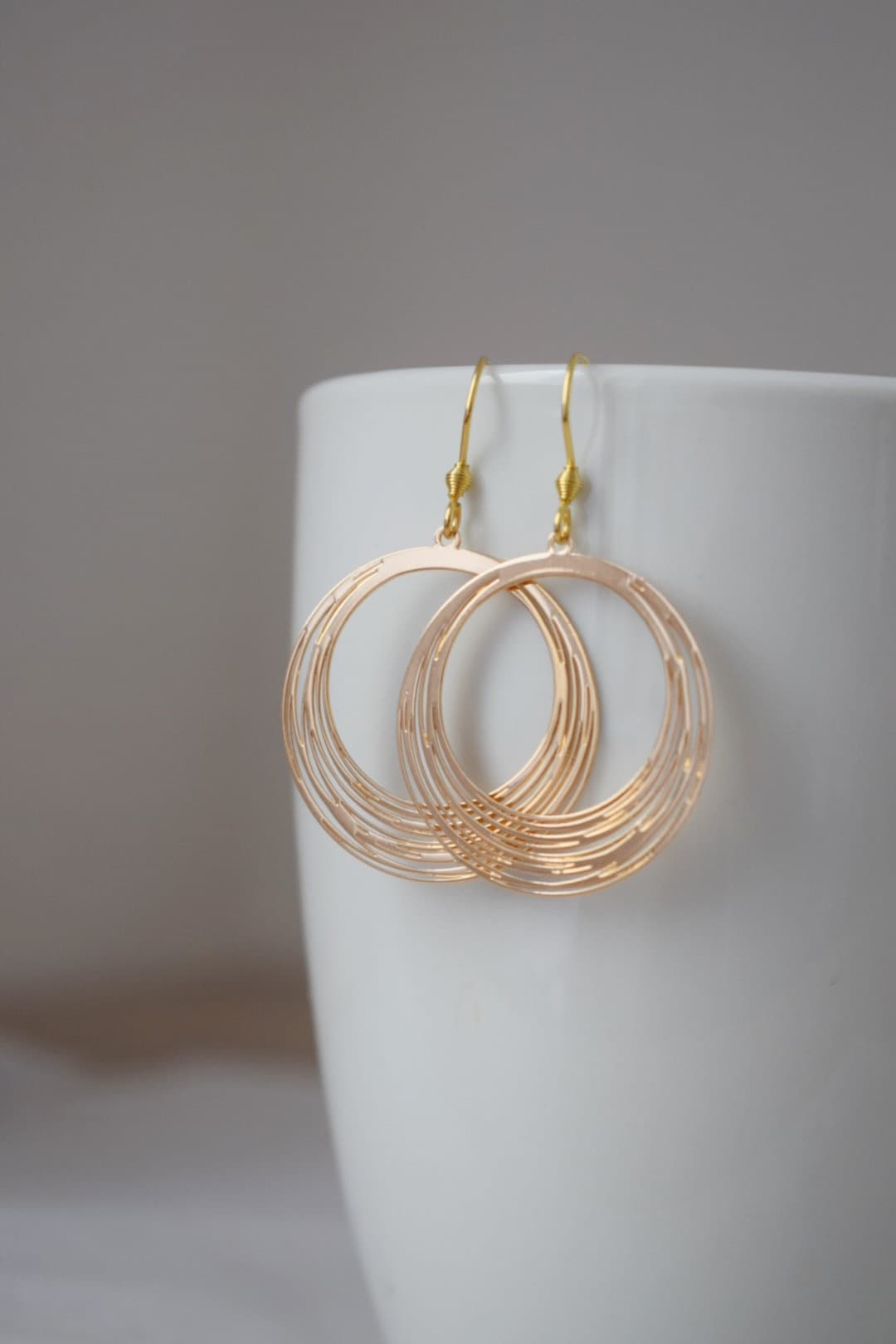 Filigree Circle Earrings: 18k Gold Plated Stainless Steel Hooks Jewelry